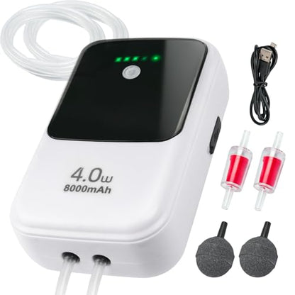 Silent Rechargeable Aerator for Fish, Large Capacity Aquarium Air Pump with Universal Clip for Most Bait Buckets Dual Operating Mode