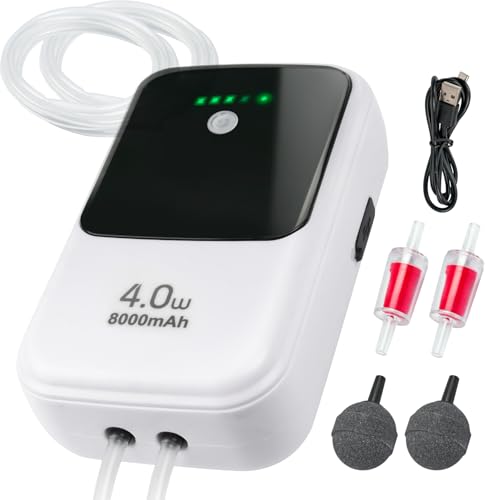 Silent Rechargeable Aerator for Fish, Large Capacity Aquarium Air Pump with Universal Clip for Most Bait Buckets Dual Operating Mode