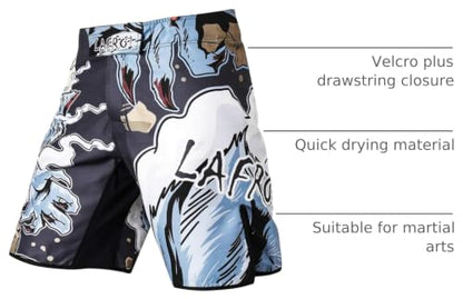 LAFROI Mens MMA Cross Training Boxing Shorts Trunks Fight Wear with Drawstring and Pocket-QJK01 - color: La Werewolf, size: Medium