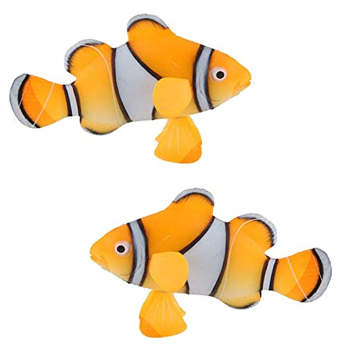 2 Pack Silicone Artificial Aquarium Floating Clownfish Decoration Fish Tank Decor Underwater Saltwater Fake Fish Glowing Ornament