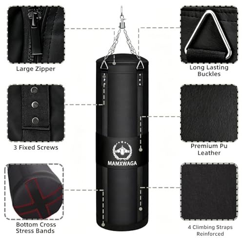 4FT Canvas Punching Bags for Adults, Hanging Heavy Boxing Bag for Kickboxing Karate Taekwondo Muay Thai Training, Max Load-Bearing 180 Lbs (Unfilled) - color: 4FT Black