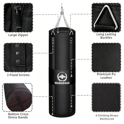 4FT Canvas Punching Bags for Adults, Hanging Heavy Boxing Bag for Kickboxing Karate Taekwondo Muay Thai Training, Max Load-Bearing 180 Lbs (Unfilled) - color: 4FT Black