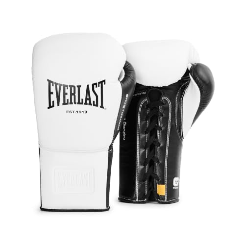Everlast Powerlock OG Pro Training Boxing Gloves - color: WHT/BLK, size: 12 oz