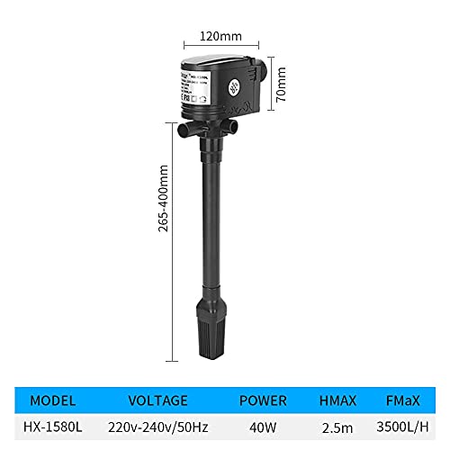 Submersible Sump Pump Three-in-one Aquarium Water Pump 220-240V Aquarium 12W-40W Suction Cup Aerator Aquarium Equipment Oxygen Pump Multifunctional Water Pump Transfer Pump ( Color : HX1580L 40w )
