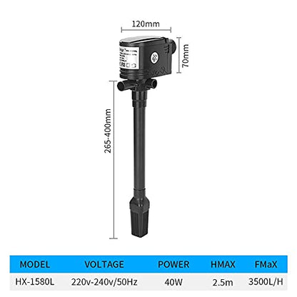 Submersible Sump Pump Three-in-one Aquarium Water Pump 220-240V Aquarium 12W-40W Suction Cup Aerator Aquarium Equipment Oxygen Pump Multifunctional Water Pump Transfer Pump ( Color : HX1580L 40w )