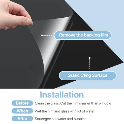 Blackout Window Film, Black Aquarium Background, Black Out Windows Cling Room Darkening Sun Blocking Removable Window Covers Tint for Home17.5 x 78.7 Inches - color: Black, size: 17.5"x 78.7"