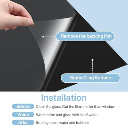 Blackout Window Film, Black Aquarium Background, Black Out Windows Cling Room Darkening Sun Blocking Removable Window Covers Tint for Home17.5 x 78.7 Inches - color: Black, size: 17.5"x 78.7"