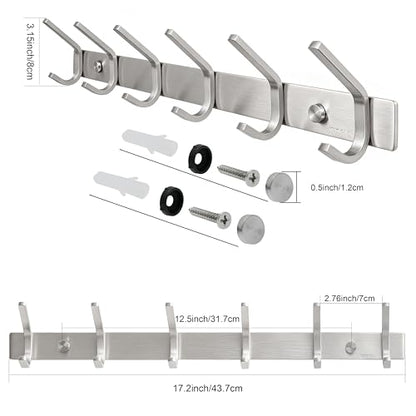WEBI Heavy Duty SUS 304 Coat Bath Towel Hook Hanger Rail Bar with 6 Hooks, Brushed Finish for Bedroom, Bathroom,Foyers,Hallways Home,Office, C-CBG06 - size: 6 Hooks