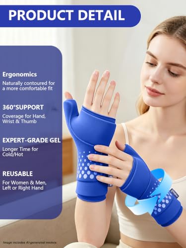 Wrist &Thumb Ice Pack Wrap-Thickened Gel for Long-Lasting Cold Compression - color: 2 Pack-blue, size: L/XL