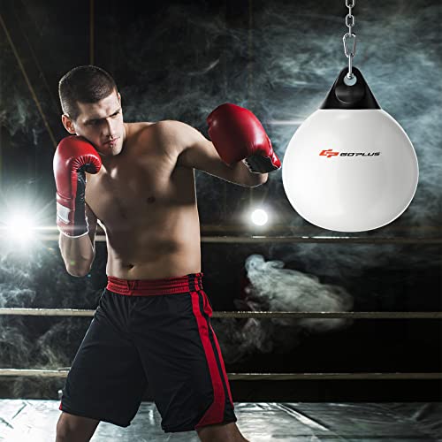 Goplus Water Aqua Bag, 21'' 180 Pound /18” 110 Pound Heavy Punching Bag with Adjustable Metal Chain, Water Injection Hose, Boxing Training Bag for Adults Fitness, MMA - style: White-18”, 110LBS