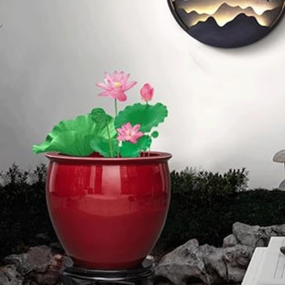 Fish Tank Ceramic Red Fish Tank Living Room Turtle Basin Floor-Standing Fish Tank Study Painting and Calligraphy Tank Storage Bucket Ornaments Light Luxury Simple Fish Tank