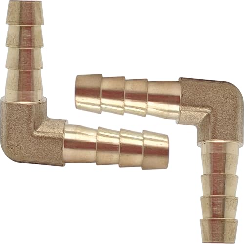 2PCS Brass 1/4" x 1/4" Hose Barb Fitting Barbed 90 Degree Elbow Connector L Right Angle Barbed Fitting by CX WONDERLAND - size: 1/4" Hose Barb