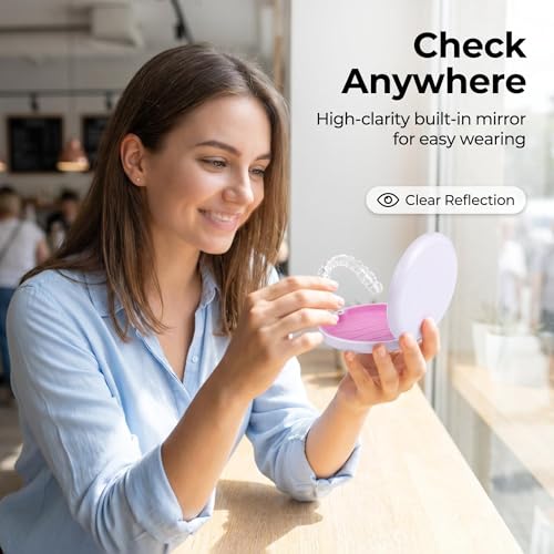2 Pack Aligner Case with Mirror, Retainer Case for Invisalign - color: 2pcs White Outside Pink Silicone