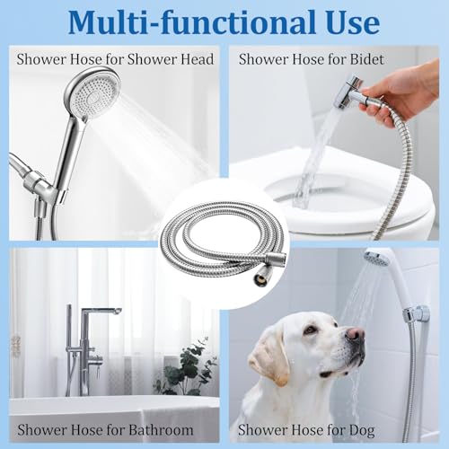 FEELSO 71 Inches Stainless Steel Shower Hose, Extra Long Replacement Hose for Handheld Shower Head with Brass Insert and Nut, Flexible and Durable Shower Hose Extension for RV and Bathroom - color: Silver