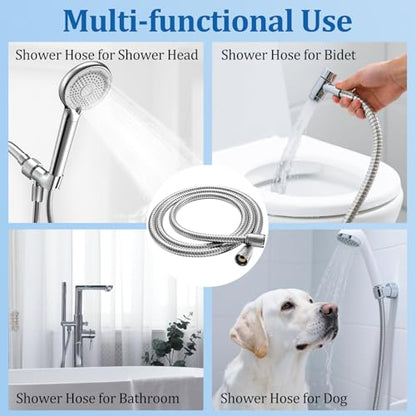 FEELSO 71 Inches Stainless Steel Shower Hose, Extra Long Replacement Hose for Handheld Shower Head with Brass Insert and Nut, Flexible and Durable Shower Hose Extension for RV and Bathroom - color: Silver