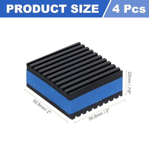 uxcell 4pcs Anti Vibration Pads for Washing Machine, 2" x 2" x 7/8" Vibration Damping Pads Sound Isolation Ribbed Rubber Mats with EVA Center Vibration Isolation Pads, Black/Blue