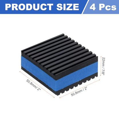 uxcell 4pcs Anti Vibration Pads for Washing Machine, 2" x 2" x 7/8" Vibration Damping Pads Sound Isolation Ribbed Rubber Mats with EVA Center Vibration Isolation Pads, Black/Blue