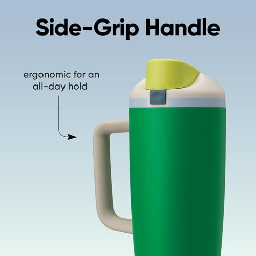 Owala FreeSip Tumbler Stainless Steel Water Bottle 40 oz Putting Green | Triple-Layer Insulation | Leak-Proof Lid with Push-Button | Double Threaded Lid for Left and Right-Handed Drinking - color: Putting Green, size: 40 Ounces