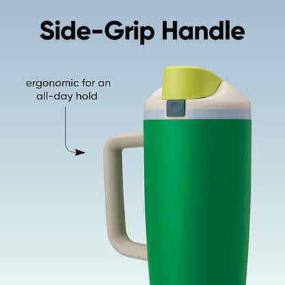 Owala FreeSip Tumbler Stainless Steel Water Bottle 40 oz Putting Green | Triple-Layer Insulation | Leak-Proof Lid with Push-Button | Double Threaded Lid for Left and Right-Handed Drinking - color: Putting Green, size: 40 Ounces