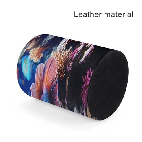 Coral Reef Fish Aquarium Pen Holder PU Leather Pencil Holder Round Makeup Brushes Cup Holder for Desk Office Pen Organizer Large Capacity Pencil Holder for Home Study Room