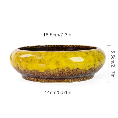 ARTKETTY Lotus Bowl Planter - 7.3 Inch Large Lotus Flower Bowl for Water Plants, Ceramic Hydroponic Planter Water Lily Bowl for Planting Aquatic and Indoor Succulent Plants and Bonsai - color: Yellow