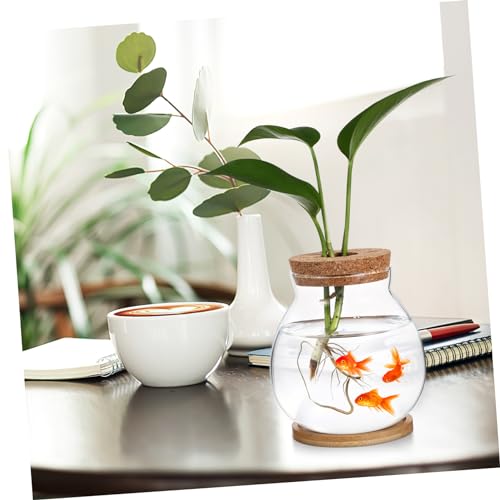 Desktop Glass Fish Bowl with Cushion Hydroponic Terrarium for Betta Fish and Plants Aquarium with Mat for Decor