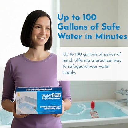 Bathtub Emergency Water Storage Bladder Up To 100 Gallon Capacity - Food Grade Liner with Hand Pump for Hurricane and Disaster Preparedness - BPA Free Drinking Water Container