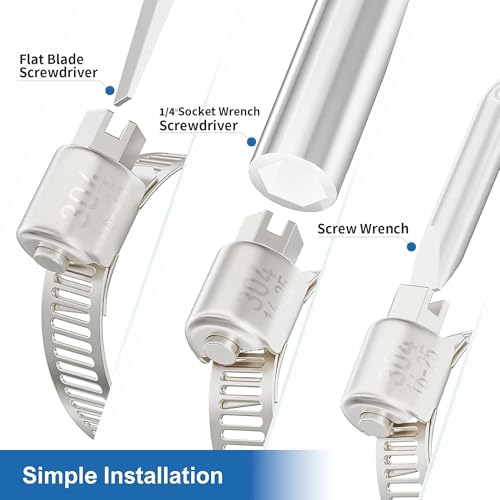 #4 Mini Hose Clamp 10Pcs, Adjustable Stainless Steel Band with Zinc Plated Screw, Wire Hose Clips Worm Gear Hose Clamps
