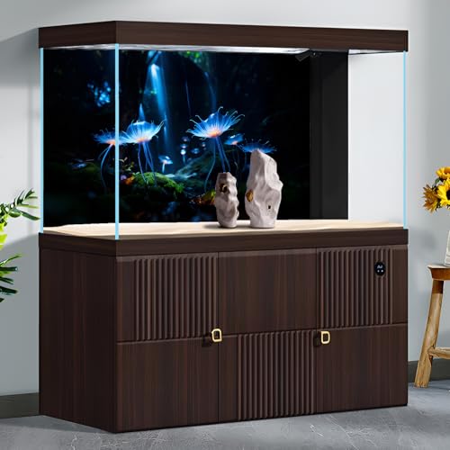 Dreamy Forest Scene Aquarium Background Mysterious Translucent Blue Petals Fish Tank Background Enchanted Moss-Covered Cave Ground Terrarium Backgrounds Light Beams Glowing Flowers Backgrounds 48x24in