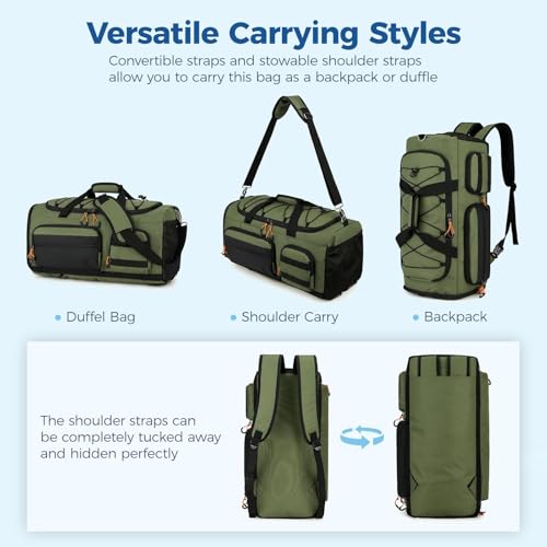 Searock 45L Gym Bag for Men, 3-In-1 Duffle Bag Backpack for Travel - color: Green