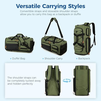 Searock 45L Gym Bag for Men, 3-In-1 Duffle Bag Backpack for Travel - color: Green