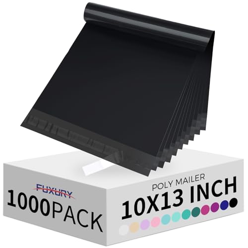 Fuxury 1000 Pack 10x13" Black Poly Mailers Bulk,Waterproof Mailing Envelopes for Clothing,Strong Adhesive Self Seal Poly Shipping Bags for Postage Return Books Small Business - color: Black, size: 10x13" 1000pcs