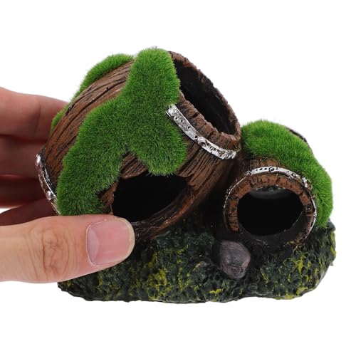 Alipis Resin Fish Tank Decor Broken Wine Barrel Ornaments Small Double Barrel Hideout Aquarium Decoration for Betta Fish and Freshwater Shrimp Habitat