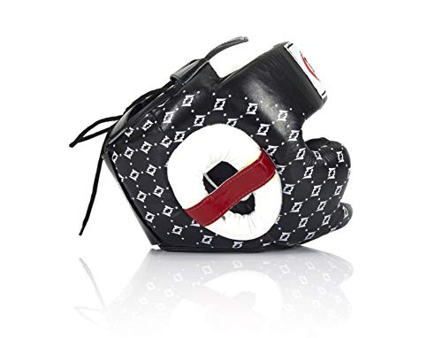 Fairtex Full Head Guard, Muay Thai MMA Sparring Helmet Protective Headgear | Handcrafted 3-layer padding shell. Lightweight sleek construction shields against elbows during high-intensity ring session - color: HG10 Black Lace-up, size: Medium