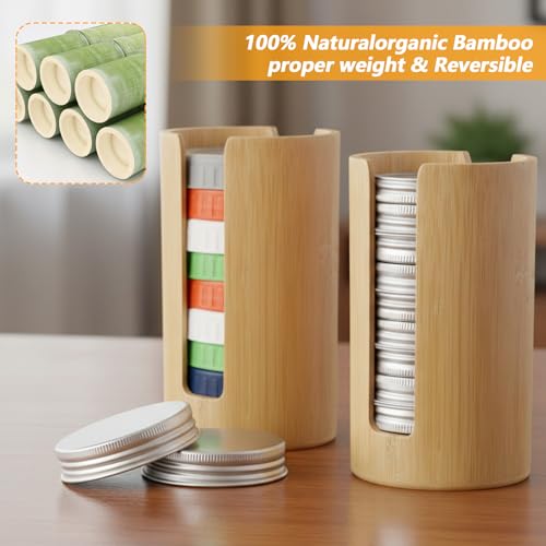 2Pcs Mason Jar Lid Organizer, Bamboo Vertical Storage Holder, Mason Jar Accessories, Bamboo Storage Holder for Home Kitchen Organization & Tumbler Lids (Wide Mouth)