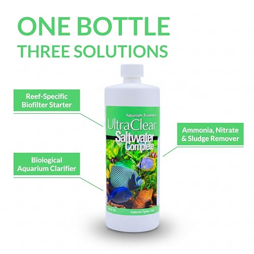 Saltwater Complete – Live Nitrifying Bacteria Blend for Saltwater & Reef Aquariums - Instant Cycle Marine Tank Starter - Removes Ammonia Nitrite - Clarifier - Safe for Fish Coral Invertebrates - 12oz
