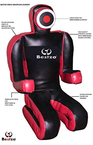 Bestzo MMA Grappling Dummy for Judo Karate Jiu Jitsu Martial Arts Brazilian Wrestling Punching Bag,Throwing,Boxing Dummy Black - Unfilled - color: Synthetic Leather Red/Black, size: 48 inches (4 ft)