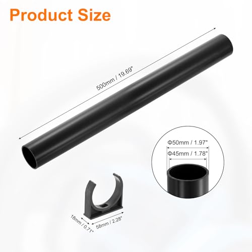 uxcell PVC Rigid Tube, 500mm Length Round Pipe Tubing, 45.2mm ID 50mm OD Plastic Tubes with Clamp for Aquarium, Water Cooling System, Cable Sleeve, Dark Gray - color: Dark Gray, size: 500mm x 45.2mm x 50mm