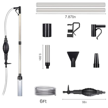 Aquarium Gravel Vacuum Sand Cleaner with 6Ft Pipe Fish Tank Water Changer Adjustable Length ABS(for 3~8Gal Tank)