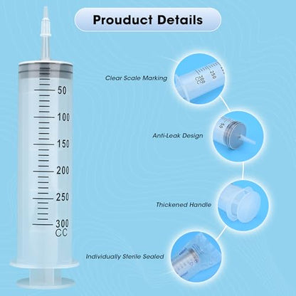 300mL Syringe for Liquid - Large Plastic Syringe with Tip Adapter for Scientific Labs, Oil Transfer, Plant Watering & Refilling