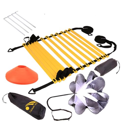 SagaSave Speed Agility Training Equipment Set Training Equipment Includes Agility Ladder Resistance Parachute 5 Agility Disc Cones 4 Steel Pegs