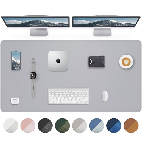 AFIING Large Desk Mat 55" x 24" - PU Leather Desk Pad Protector, Waterproof Non-Slip Extended Mouse Pad for Office Desk, Keyboard, Laptop and Home Workspace (Light Grey) - color: Light Grye, size: 55.1" x 24"