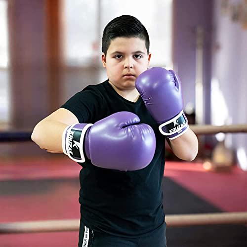 Kruzak Boxing Gloves for Kids 5-10 Years Training, Sparring, Kickboxing, Muay Thai, Martial Arts & MMA Fighting - Boys & Girls Punch Bag Mitts Training - color: Purple, size: 4 oz