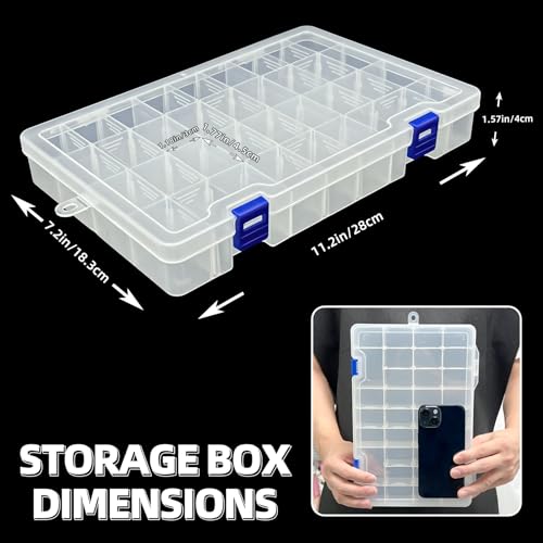 Plastic Organizer Container Storage Box Adjustable Divider Removable Grid Compartment for Jewelry Beads Earring Container Tool Fishing Hook Small Accessories(34 Grids, White X 1)