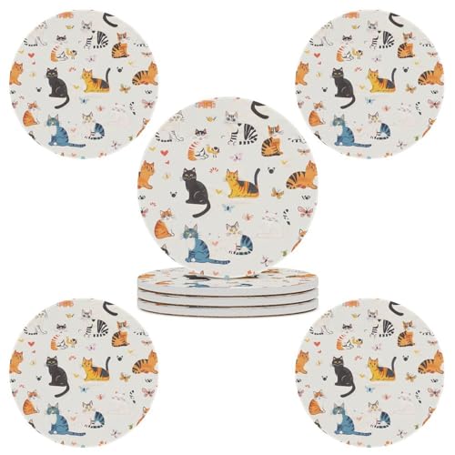Cat Fish Tank Butterfly Coasters for Drinks, Absorbent Ceramic Stone Coasters Set of 4 Cork Base Cups Table Mats for Home Decor