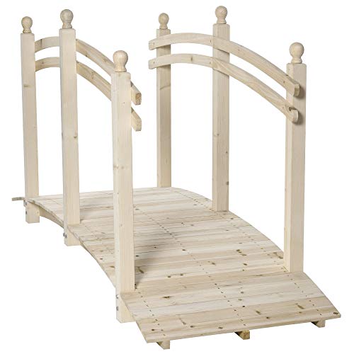 Aosom Outsunny 7.5' Wooden Arch Garden Bridge, Safety Rails for Backyard Ponds, Creeks, Streams, Natural - color: Natural Wood