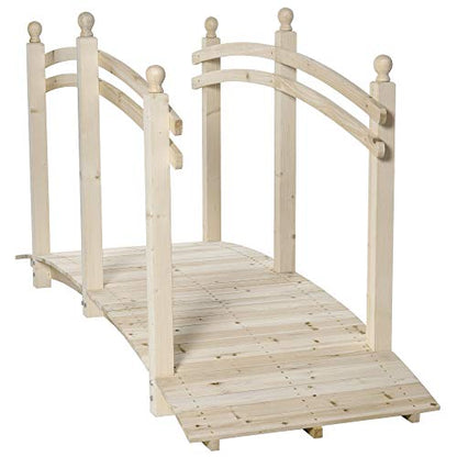 Aosom Outsunny 7.5' Wooden Arch Garden Bridge, Safety Rails for Backyard Ponds, Creeks, Streams, Natural - color: Natural Wood
