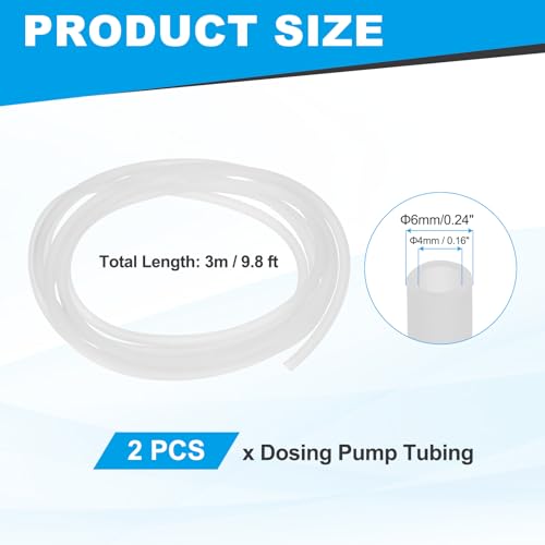 Pump Tubing, 4mm ID x 6 mm OD 9.8ft Aquarium Hose,(White, 2 Pack), Intended for Saltwater Reef Tank/Aquarium Pump Fluid Transfer/Replacement Tubing for Container