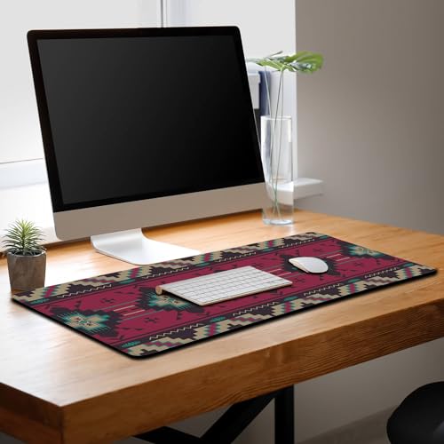 Computer Desk Mat Pink Mouse Pad, Gaming Mousepad Big Game Mat, Desktop Pad Waterproof Non-Slip Rubber Base Waterproof with Stitched Edges, 35.4" X 15.7" for Work/Game/Office/Home Southwest - color: Southwest American Ethnic Pattern