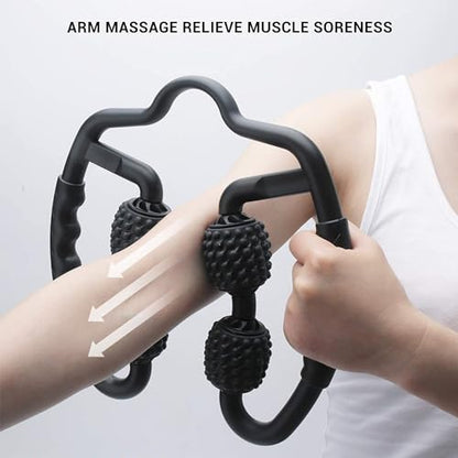 4 Wheels Foam Roller Muscle Massager for Leg Neck Hand Arm,Trigger Point Muscle Relax Massager Indoor Sports Yoga Bodybuilding Equipment (Black) - color: Black